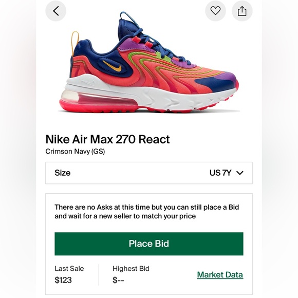 Nike Air Max 270 React GS “Crimson Navy” Youth Size 7Y - Picture 9 of 9